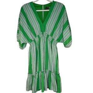 Taylor Printed V Neck Short Sleeve Smocked‎ Waist Ruffle Hemmed Dress Size 6